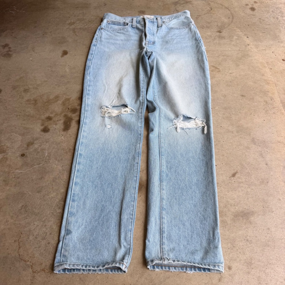 Madewell Classic Straight Jean Womens 28 Blue Distressed Button Fly AJ200 Denim
